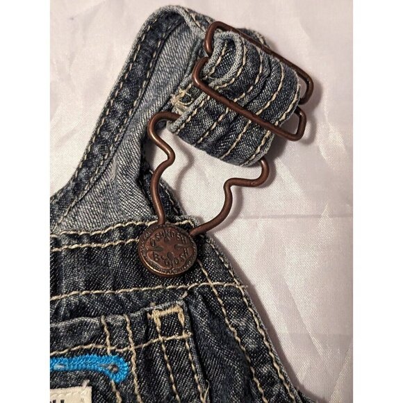 OshKosh Girl Denim Vestbak Overall Dress Blue Floral & Plaid Tiered Skirt 9M - Picture 3 of 8